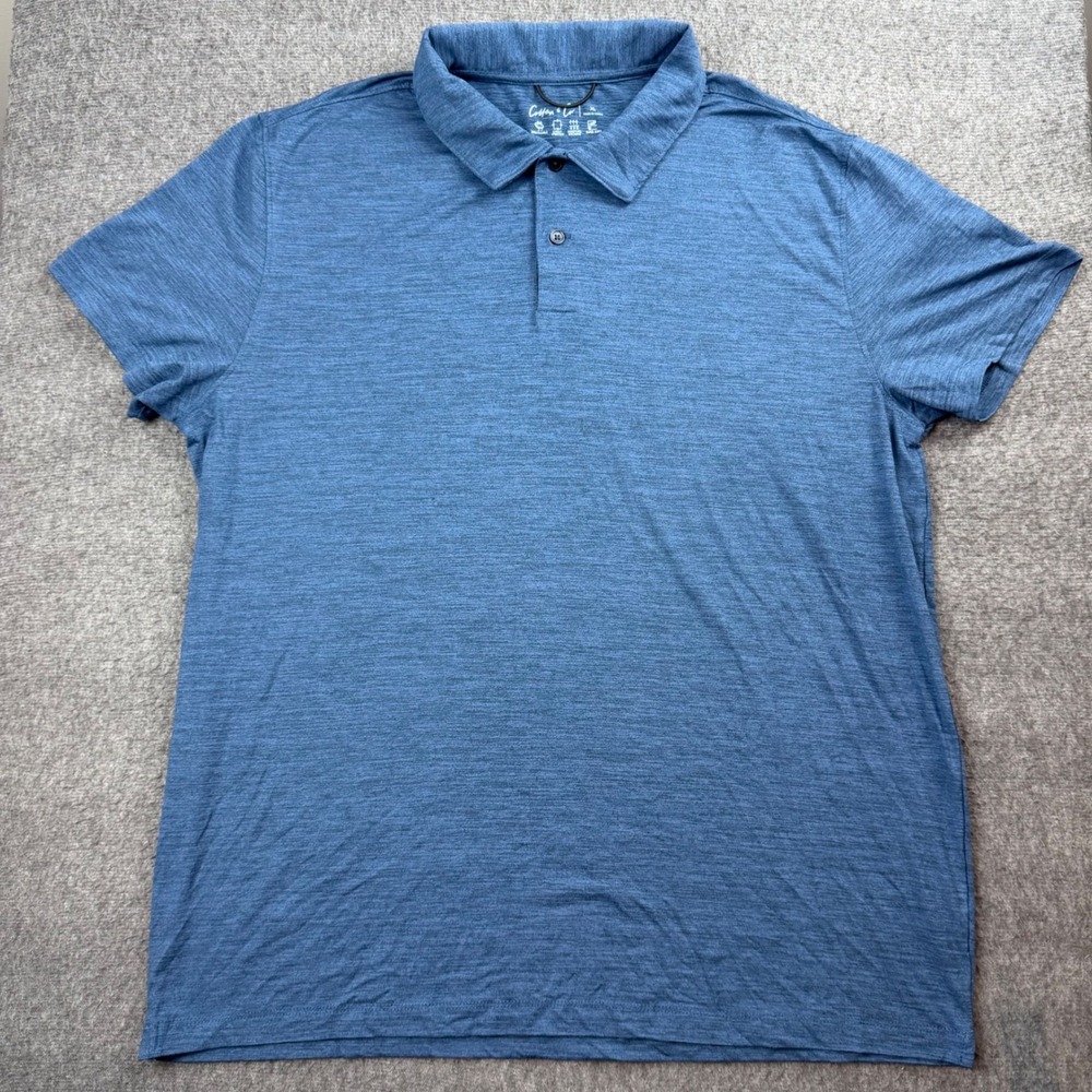 Cotton & Co Polo Shirt Men XL Blue Short Sleeve Moisture Wicking Stretch Heather